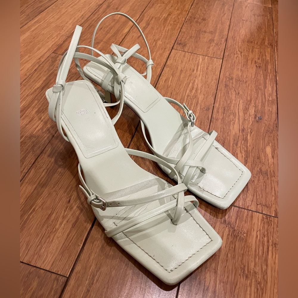 Light Green Leather Summer Sandals - Size 38
